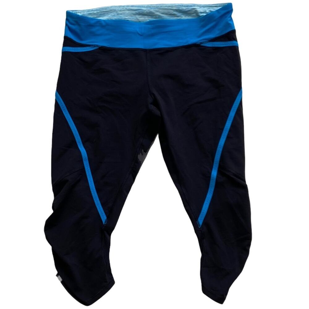 Lululemon Run: Pace Crop Black Beach Blanket Blue Women's Size 10
